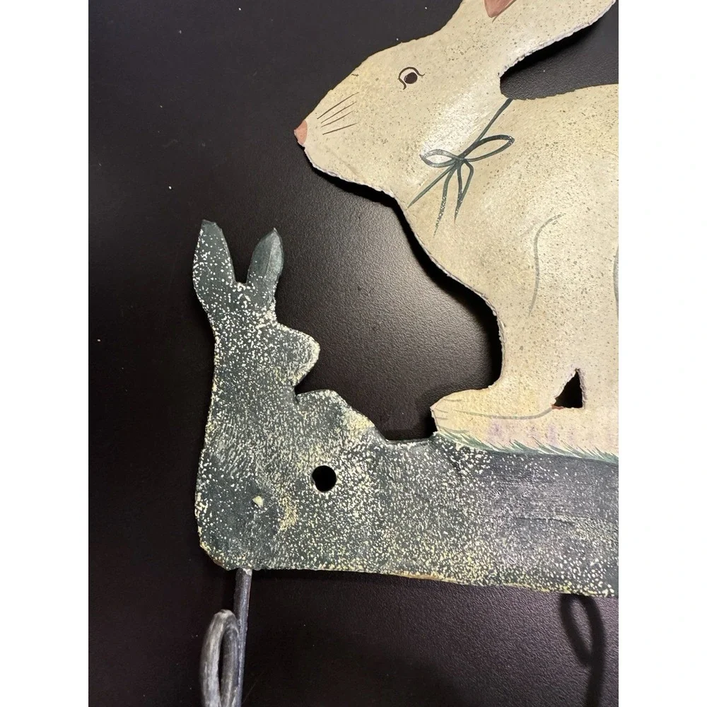 Rustic Bunny Wall Hook - Decorative Green and Tan Home Wall Decor